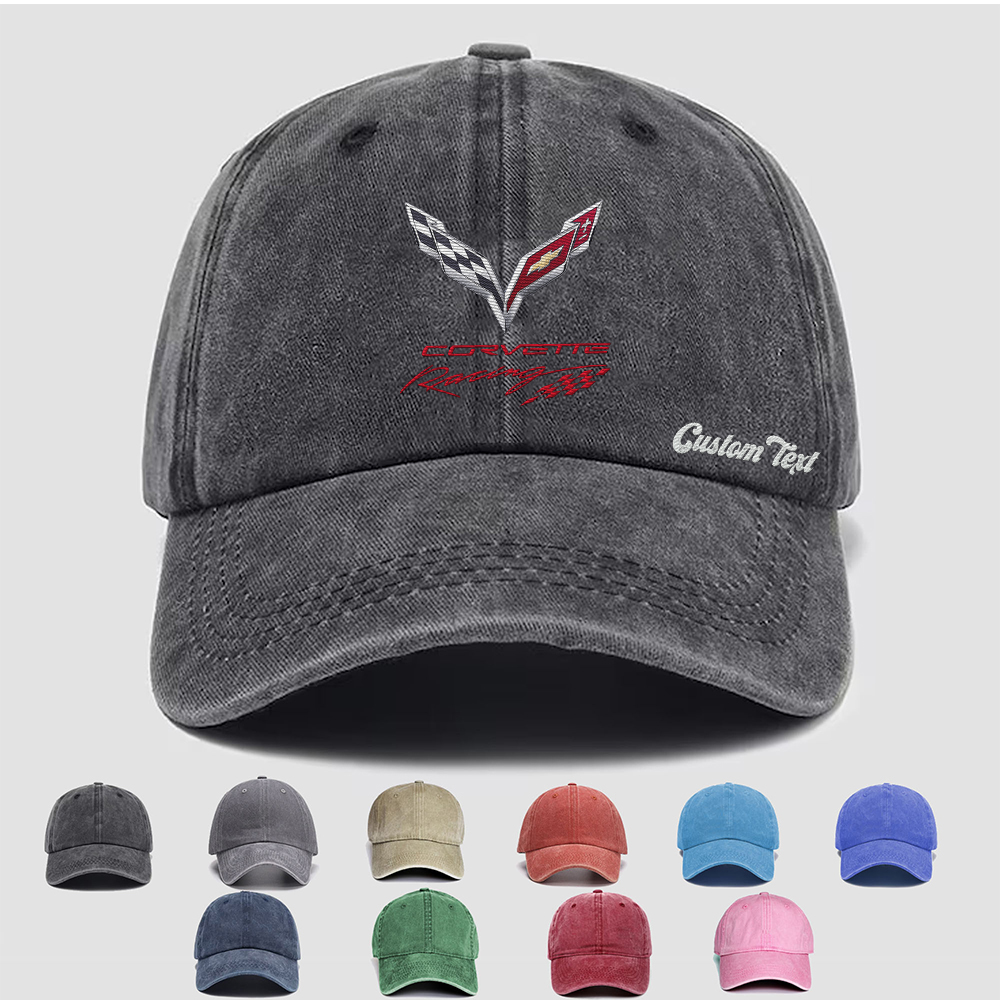 Chevrolet Corvette Personalized Embroidered Hat, Unisex Vintage Washed Distressed Cap, Retro Adjustable Dad Hats, Baseball Hat for Men Women