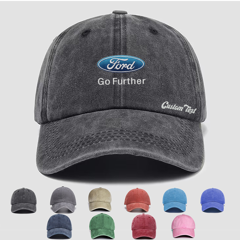 Ford Motor Company Personalized Embroidered Hat, Unisex Vintage Washed Distressed Cap, Retro Adjustable Dad Hats, Baseball Hat for Men Women