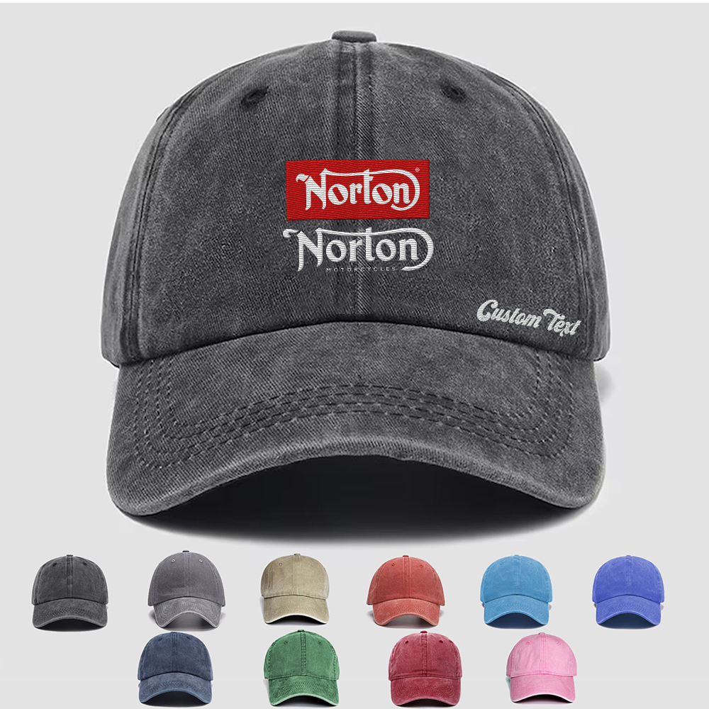 Norton Motorcycle Personalized Embroidered Hat, Unisex Vintage Washed Distressed Cap, Retro Adjustable Dad Hats, Baseball Hat for Men Women