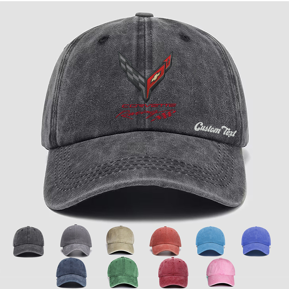 Corvette C8 Personalized Embroidered Hat, Unisex Vintage Washed Distressed Cap, Retro Adjustable Dad Hats, Baseball Hat for Men Women