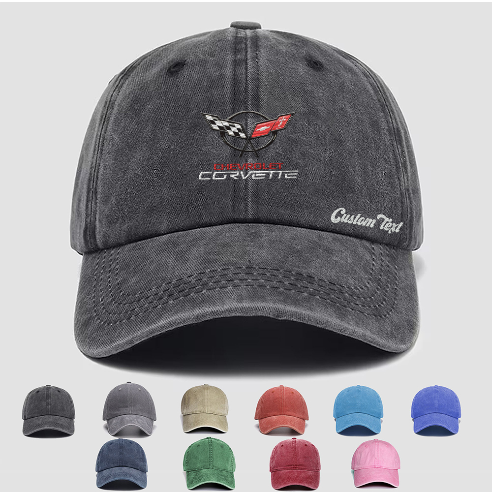Chevrolet Corvette C5 Personalized Embroidered Hat, Unisex Vintage Washed Distressed Cap, Retro Adjustable Dad Hats, Baseball Hat for Men Women