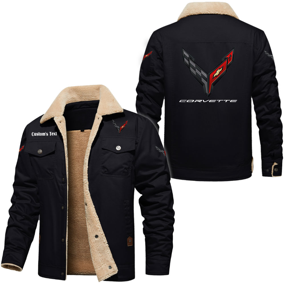 c8 corvette Cargo Fleece Lined Cotton Jacket, vintage style, customize name and any logo