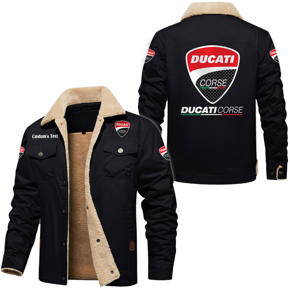 Ducati Corse Cargo Fleece Lined Cotton Jacket, vintage style, customize name and any logo