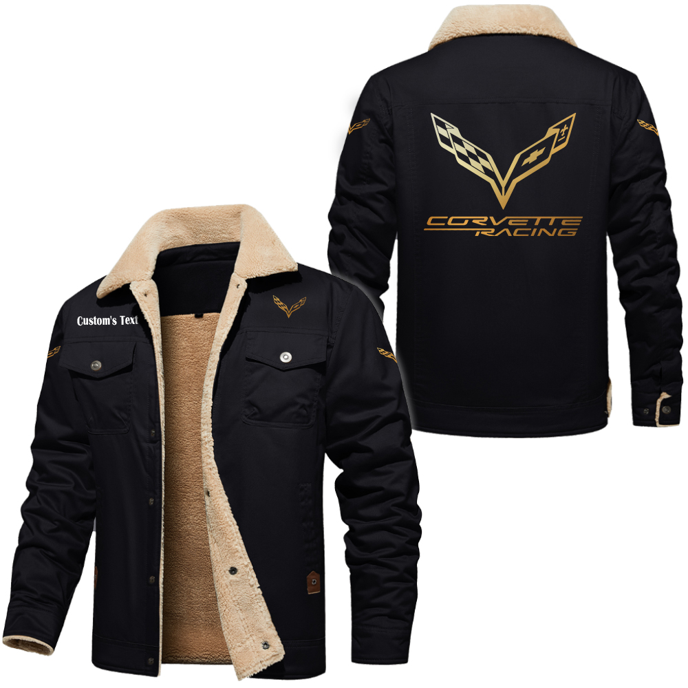 Chevrolet Corvette Golden Logo Cargo Fleece Lined Cotton Jacket, vintage style, customize name and any logo
