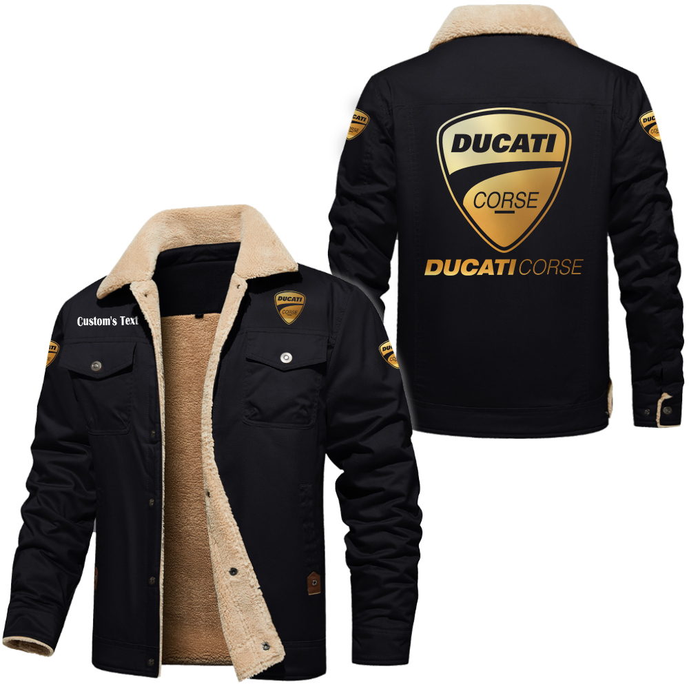 Ducati Corse Golden Logo Cargo Fleece Lined Cotton Jacket, vintage style, customize name and any logo