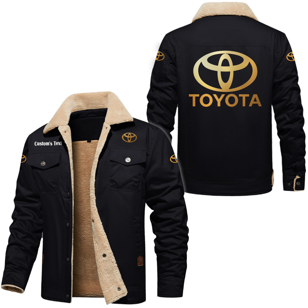 Toyota Motor Corporation Golden Logo Cargo Fleece Lined Cotton Jacket, vintage style, customize name and any logo