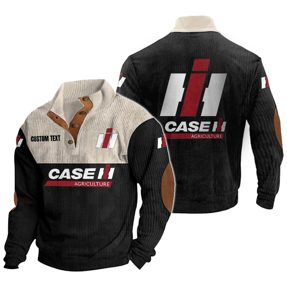 Case IH Men's Corduroy Casual Stand Collar Sweatshirts Vintage Color Customize Name and Logo