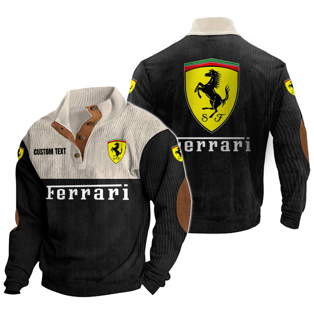 Ferrari Men's Corduroy Casual Stand Collar Sweatshirts Vintage Color Customize Name and Logo