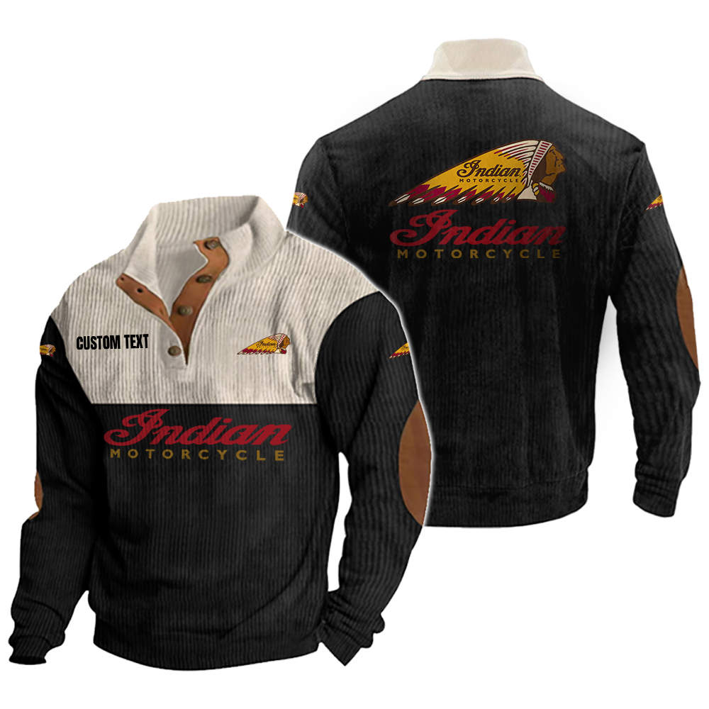 Indian Men's Corduroy Casual Stand Collar Sweatshirts Vintage Color Customize Name and Logo