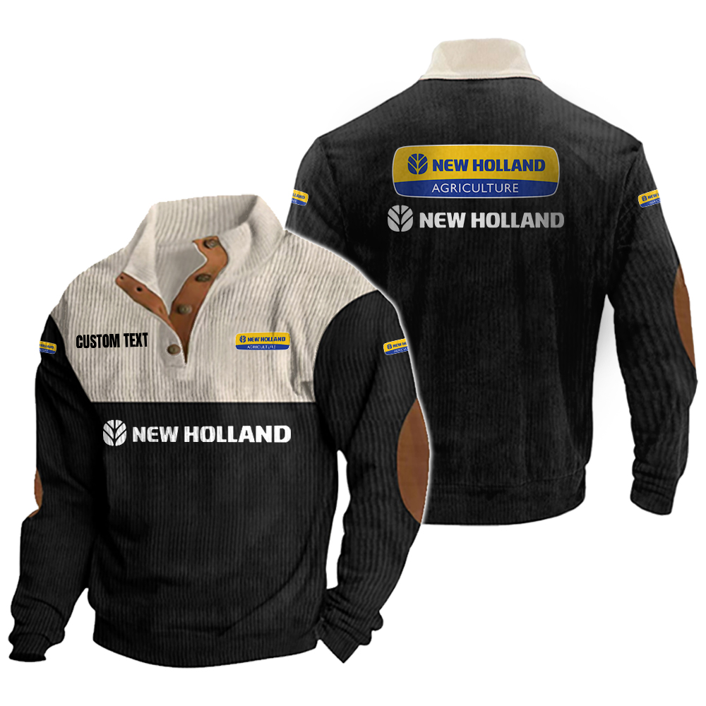 New Holland Agriculture Men's Corduroy Casual Stand Collar Sweatshirts Vintage Color Customize Name and Logo