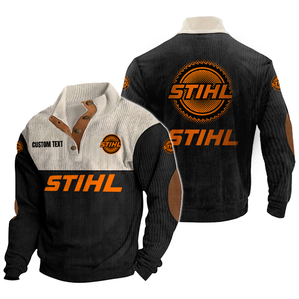 Stihl Men's Corduroy Casual Stand Collar Sweatshirts Vintage Color Customize Name and Logo