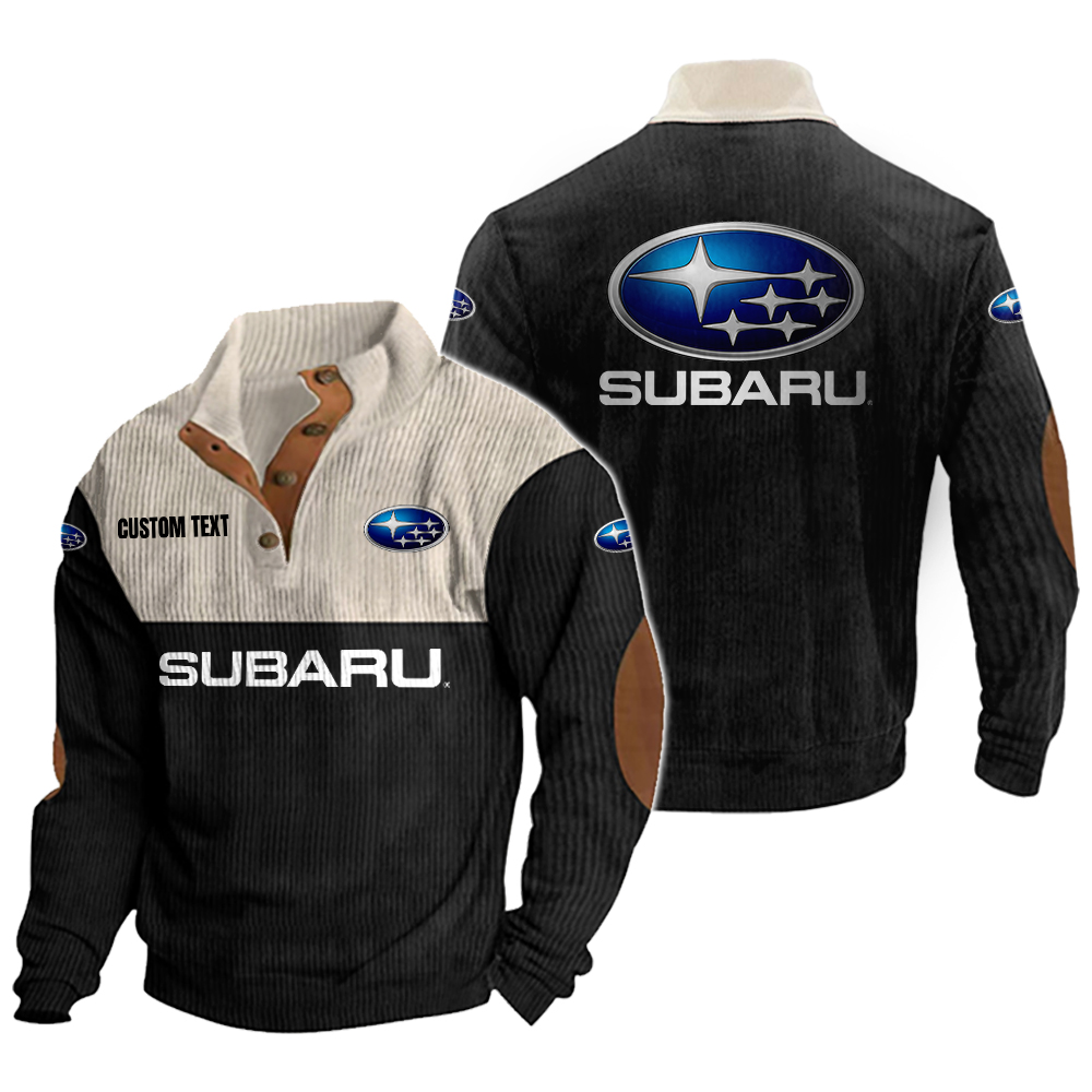 Subaru Men's Corduroy Casual Stand Collar Sweatshirts Vintage Color Customize Name and Logo