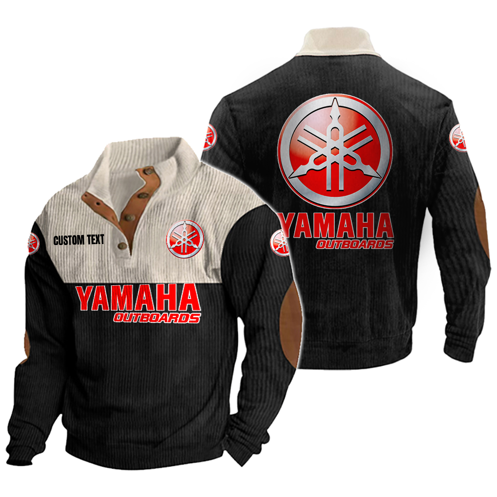 Yamaha Outboards Men's Corduroy Casual Stand Collar Sweatshirts Vintage Color Customize Name and Logo
