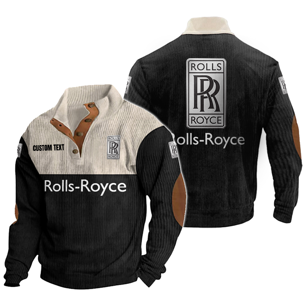 Rolls Royce Motor Cars Men's Corduroy Casual Stand Collar Sweatshirts Vintage Color Customize Name and Logo