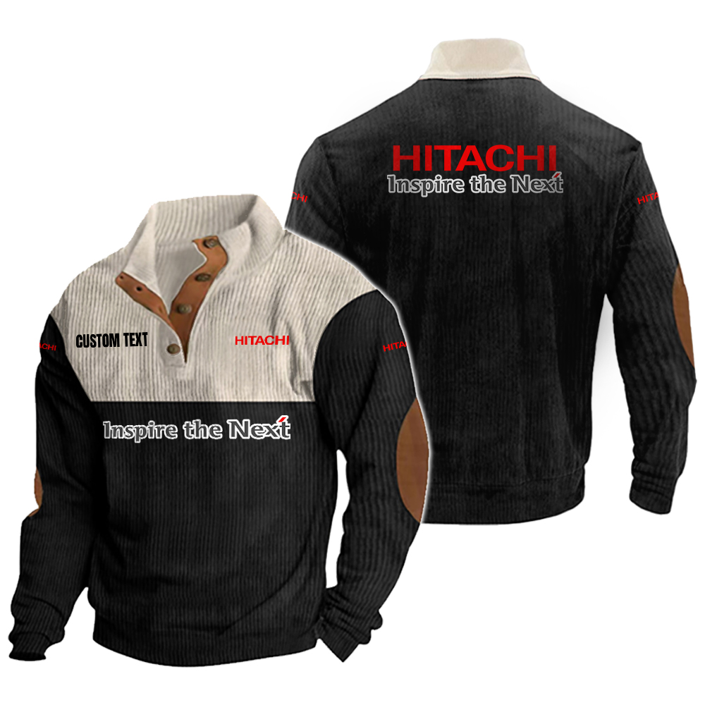 Hitachi Men's Corduroy Casual Stand Collar Sweatshirts Vintage Color Customize Name and Logo