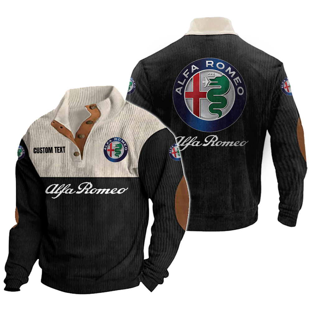 Alfa Romeo Men's Corduroy Casual Stand Collar Sweatshirts Vintage Color Customize Name and Logo