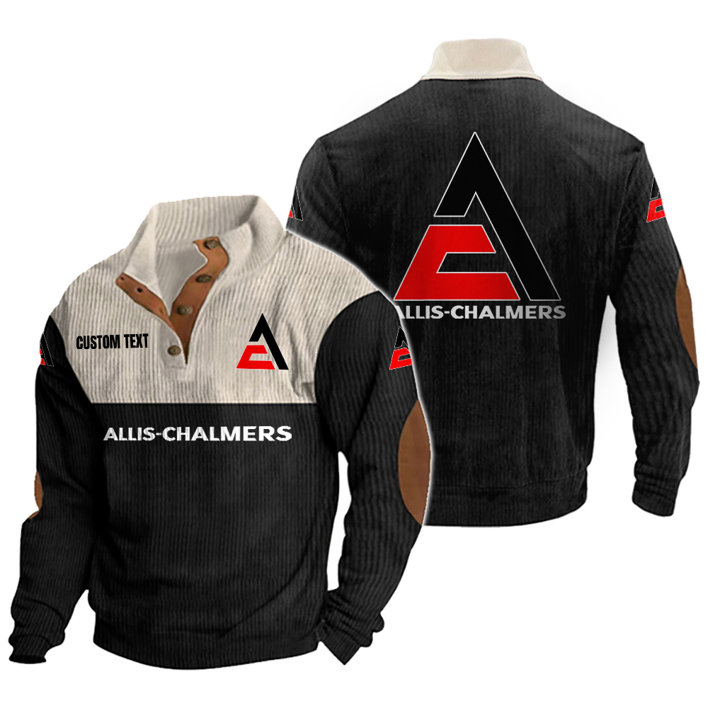 Allis Chalmers Men's Corduroy Casual Stand Collar Sweatshirts Vintage Color Customize Name and Logo