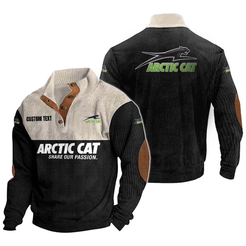 Arctic cat Men's Corduroy Casual Stand Collar Sweatshirts Vintage Color Customize Name and Logo