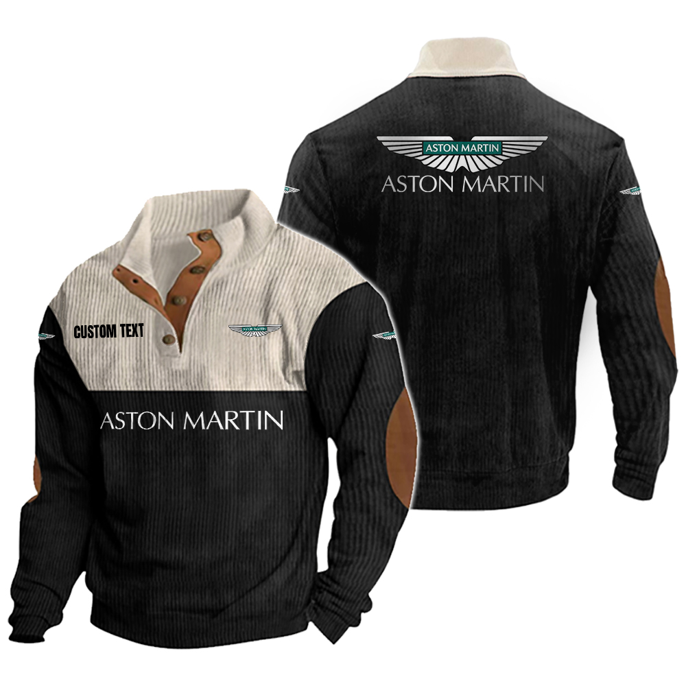 Aston Martin Men's Corduroy Casual Stand Collar Sweatshirts Vintage Color Customize Name and Logo