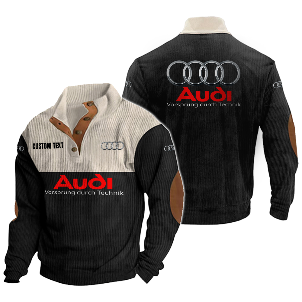 Audi Men's Corduroy Casual Stand Collar Sweatshirts Vintage Color Customize Name and Logo
