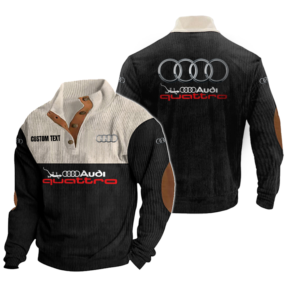 Audi Quattro Men's Corduroy Casual Stand Collar Sweatshirts Vintage Color Customize Name and Logo