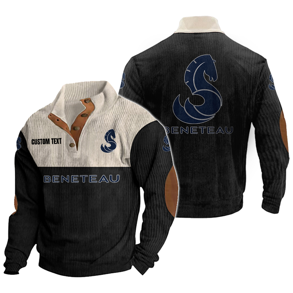 Beneteau Men's Corduroy Casual Stand Collar Sweatshirts Vintage Color Customize Name and Logo