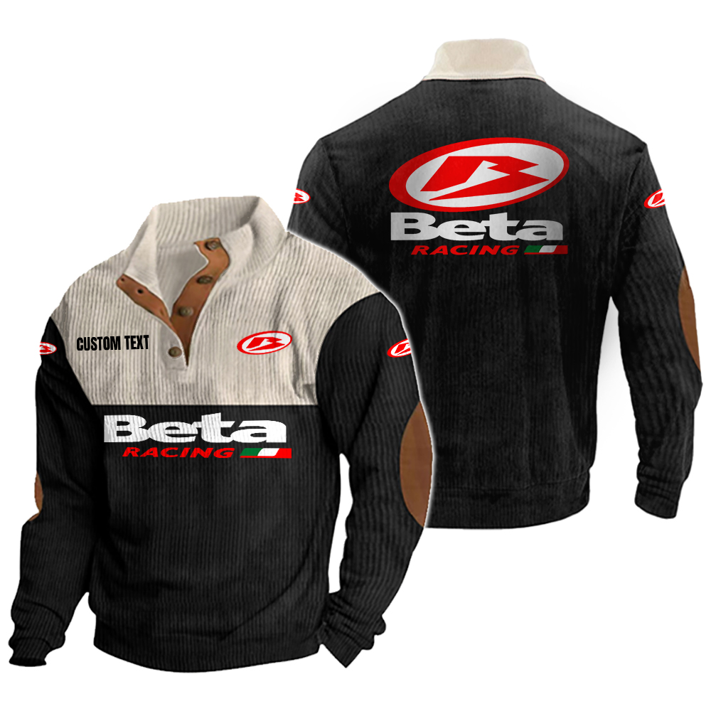 Beta Men's Corduroy Casual Stand Collar Sweatshirts Vintage Color Customize Name and Logo