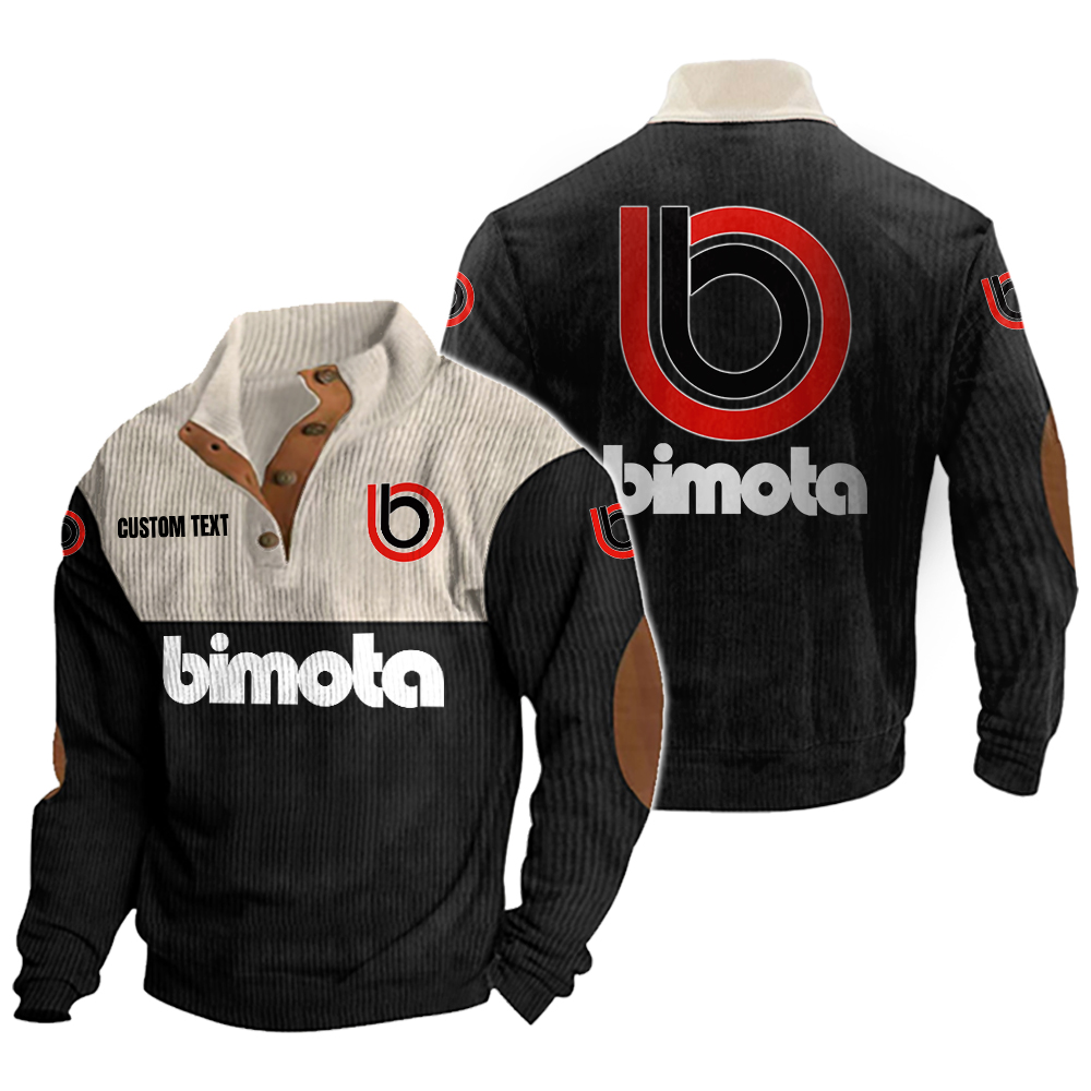 Bimota Men's Corduroy Casual Stand Collar Sweatshirts Vintage Color Customize Name and Logo