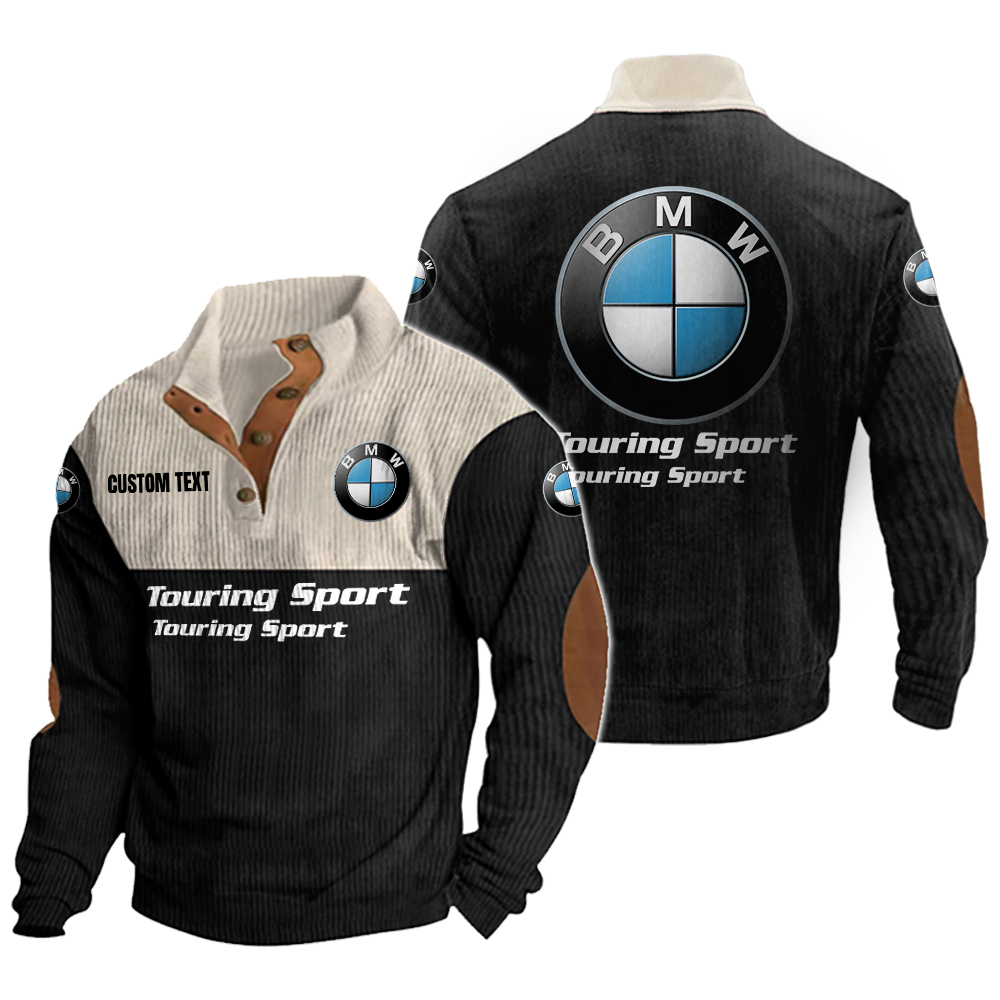 BMW Men's Corduroy Casual Stand Collar Sweatshirts Vintage Color Customize Name and Logo