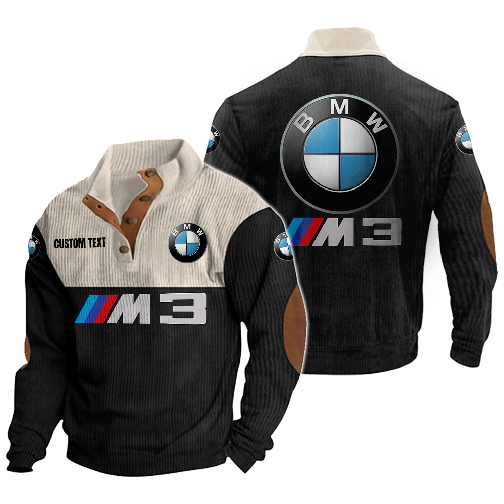 BMW M3 Men's Corduroy Casual Stand Collar Sweatshirts Vintage Color Customize Name and Logo