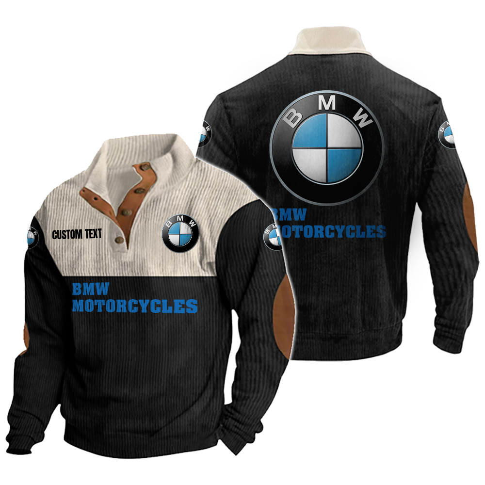 bmw motorcycles Men's Corduroy Casual Stand Collar Sweatshirts Vintage Color Customize Name and Logo