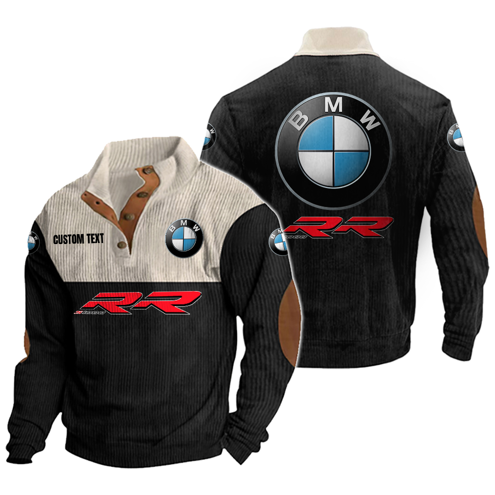 bmw s1000rr Men's Corduroy Casual Stand Collar Sweatshirts Vintage Color Customize Name and Logo