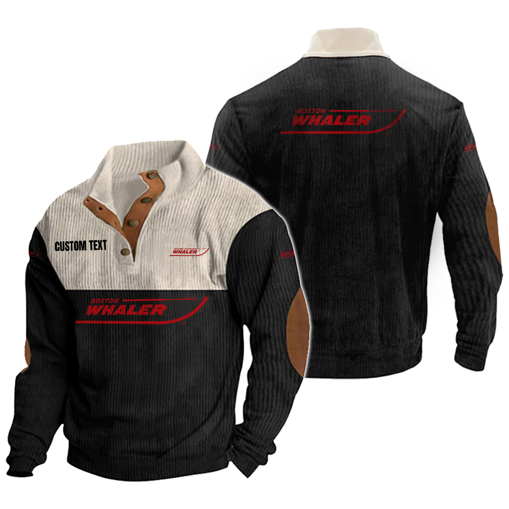 Boston Whaler Men's Corduroy Casual Stand Collar Sweatshirts Vintage Color Customize Name and Logo
