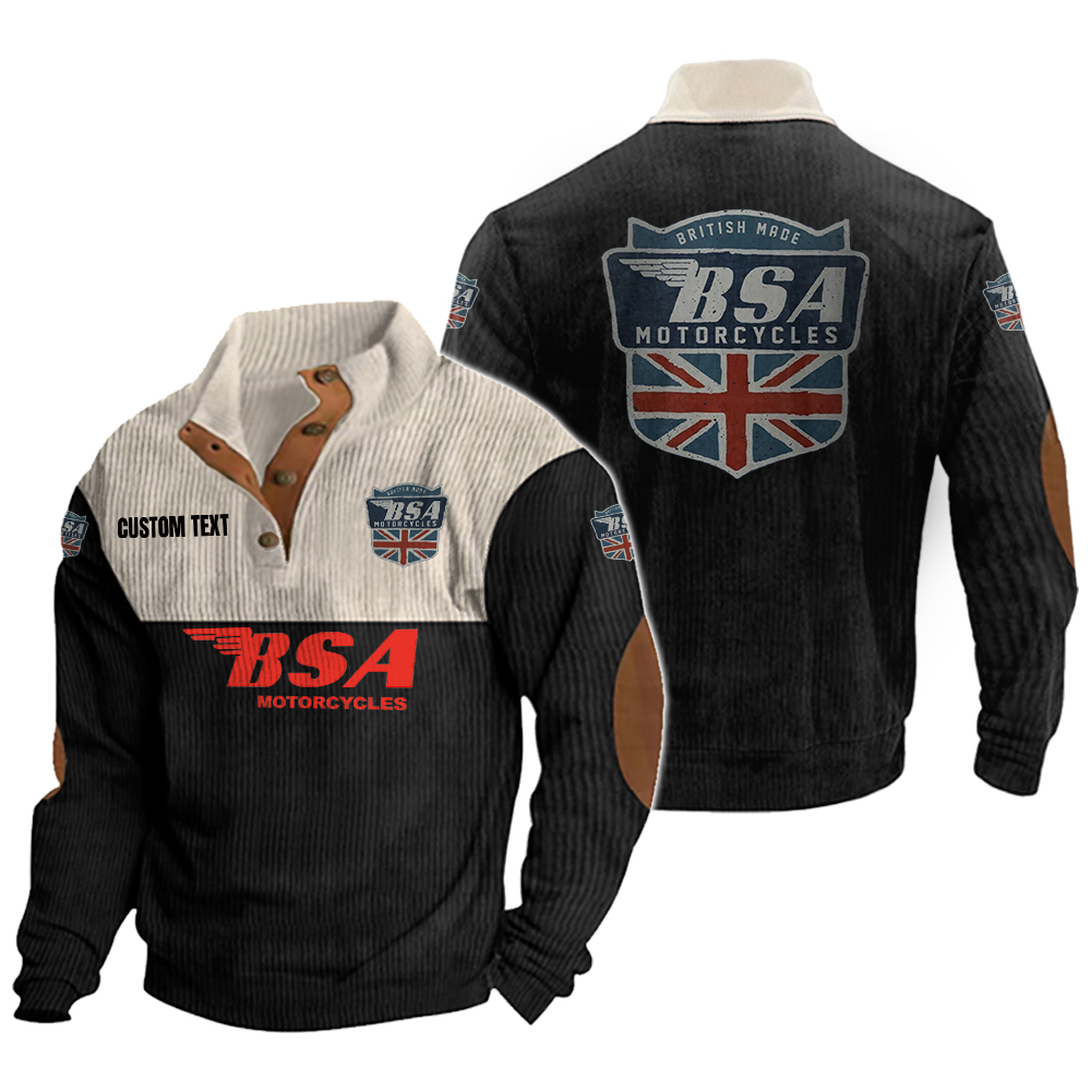 BSA Men's Corduroy Casual Stand Collar Sweatshirts Vintage Color Customize Name and Logo