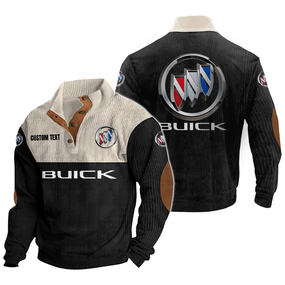 Buick Men's Corduroy Casual Stand Collar Sweatshirts Vintage Color Customize Name and Logo