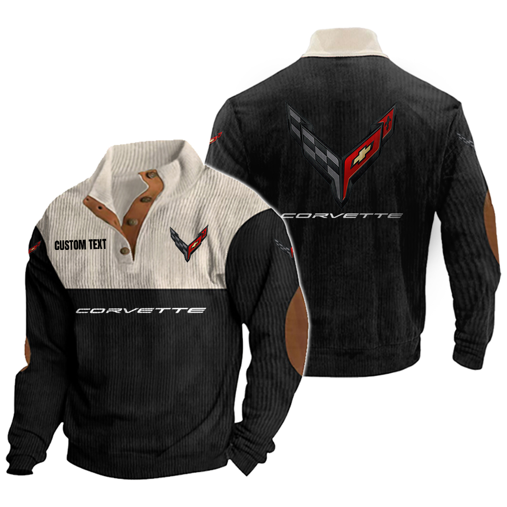 c8 corvette Men's Corduroy Casual Stand Collar Sweatshirts Vintage Color Customize Name and Logo