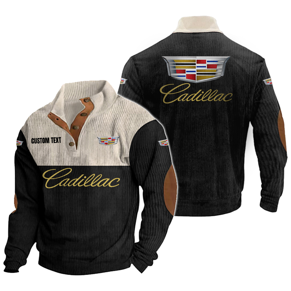 Cadillac Men's Corduroy Casual Stand Collar Sweatshirts Vintage Color Customize Name and Logo