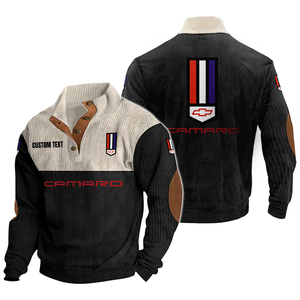 camaro Men's Corduroy Casual Stand Collar Sweatshirts Vintage Color Customize Name and Logo