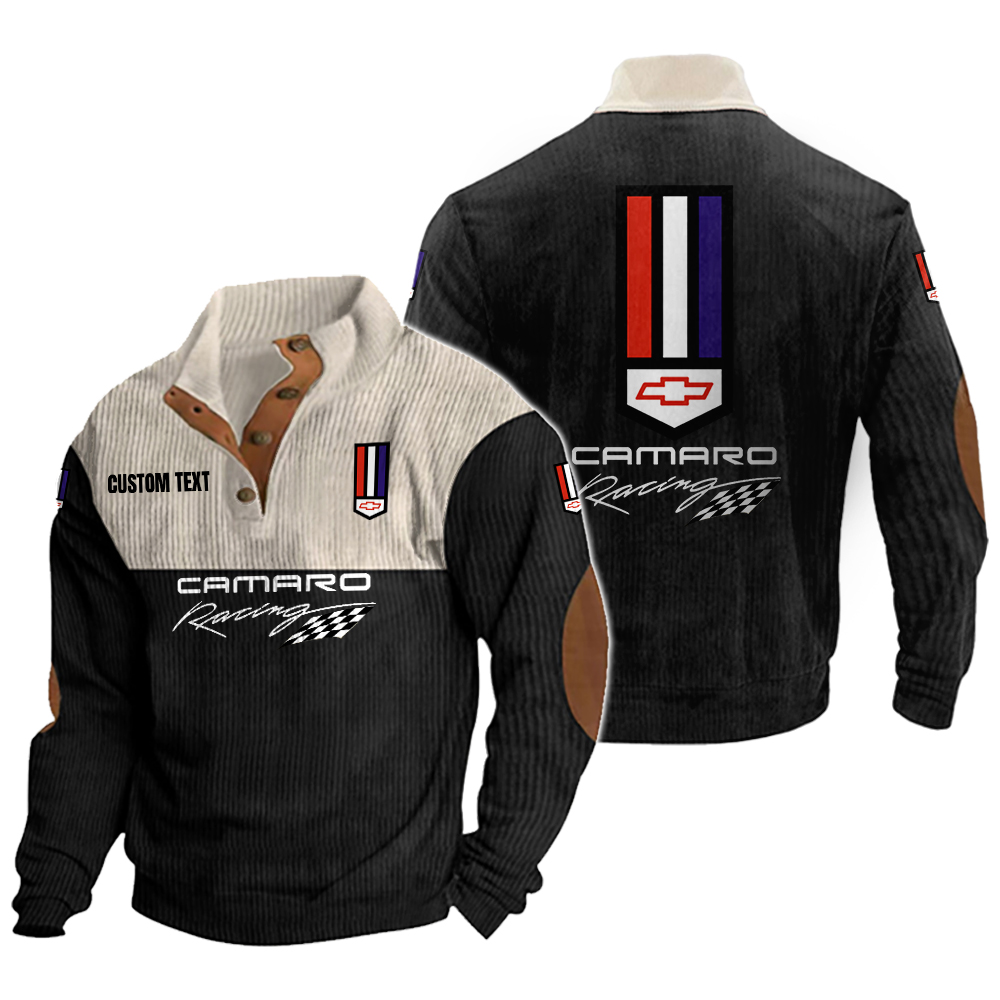 camaro racing Men's Corduroy Casual Stand Collar Sweatshirts Vintage Color Customize Name and Logo