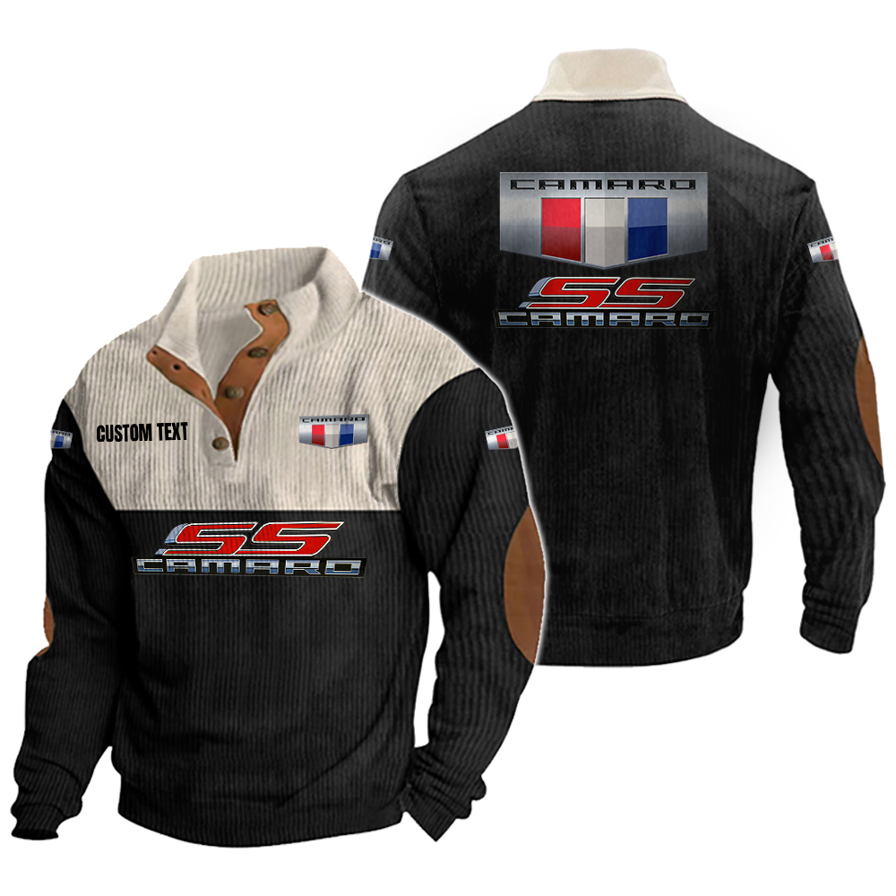 camaro ss Men's Corduroy Casual Stand Collar Sweatshirts Vintage Color Customize Name and Logo