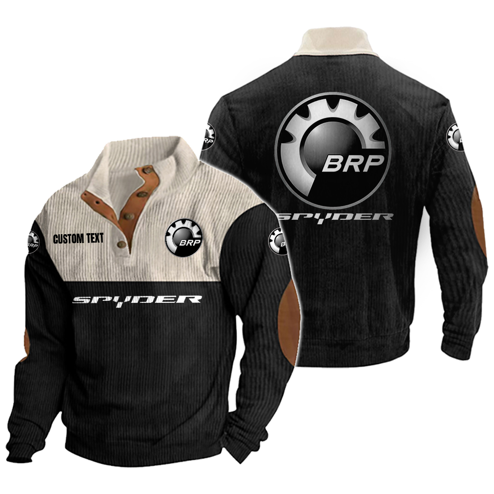 Can Am Spyder Men's Corduroy Casual Stand Collar Sweatshirts Vintage Color Customize Name and Logo