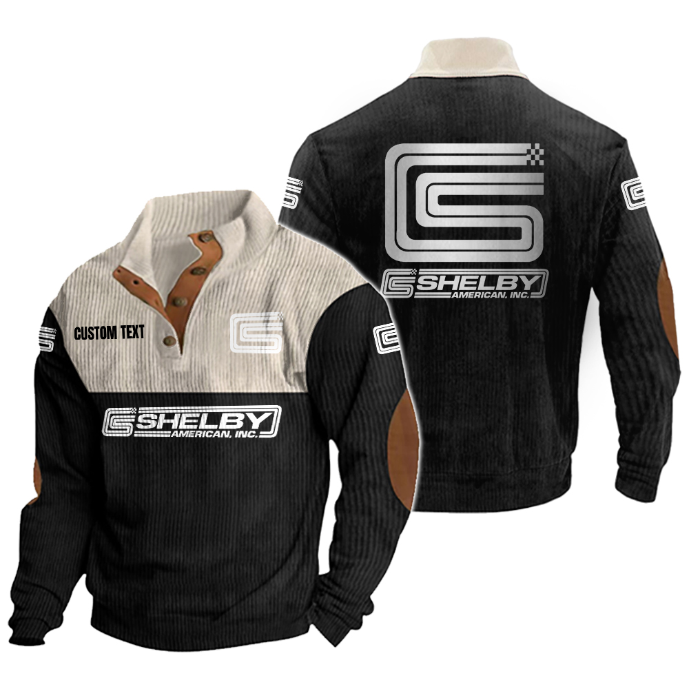 carroll shelby Men's Corduroy Casual Stand Collar Sweatshirts Vintage Color Customize Name and Logo