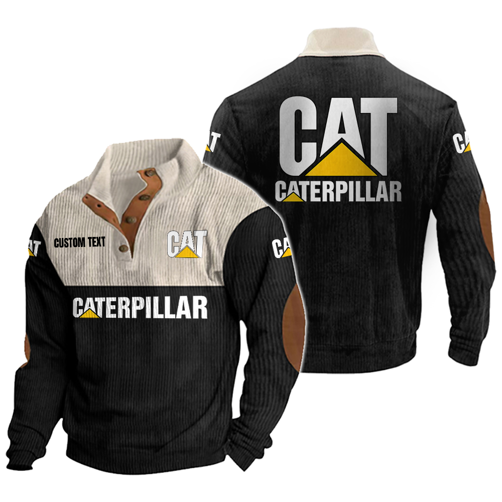 Caterpillar Inc Men's Corduroy Casual Stand Collar Sweatshirts Vintage Color Customize Name and Logo