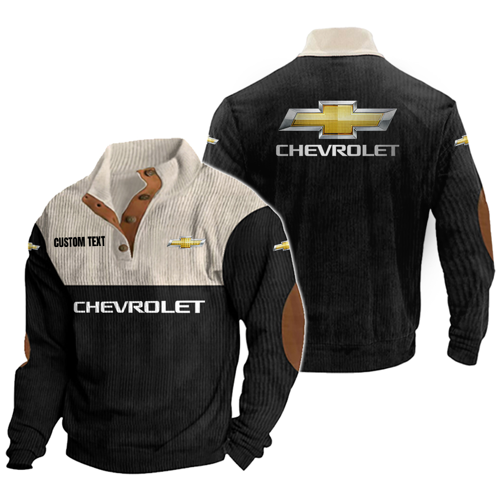 Chevrolet Men's Corduroy Casual Stand Collar Sweatshirts Vintage Color Customize Name and Logo