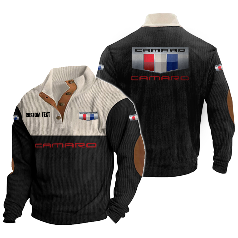 Chevrolet Camaro Men's Corduroy Casual Stand Collar Sweatshirts Vintage Color Customize Name and Logo