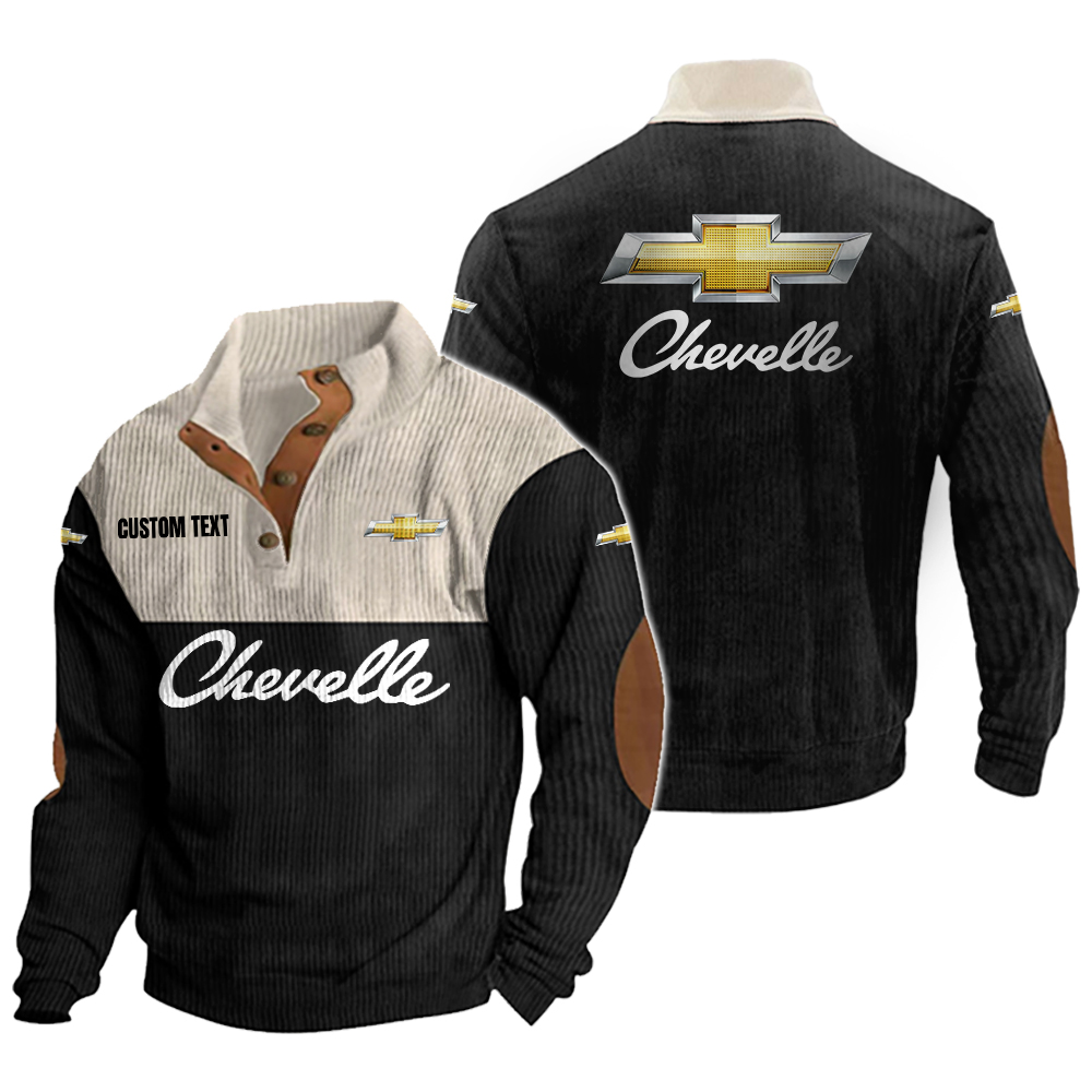 Chevrolet Chevelle Men's Corduroy Casual Stand Collar Sweatshirts Vintage Color Customize Name and Logo