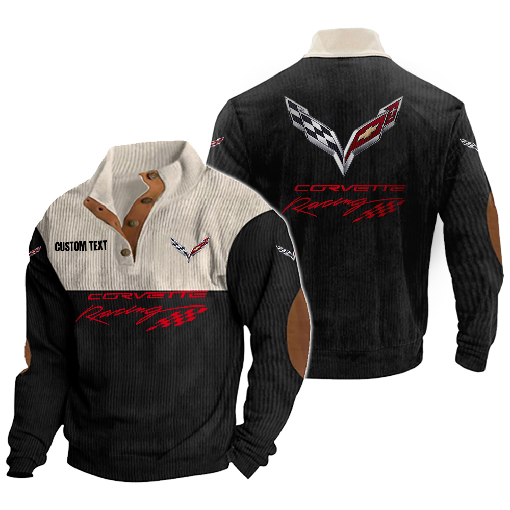 Chevrolet Corvette Men's Corduroy Casual Stand Collar Sweatshirts Vintage Color Customize Name and Logo