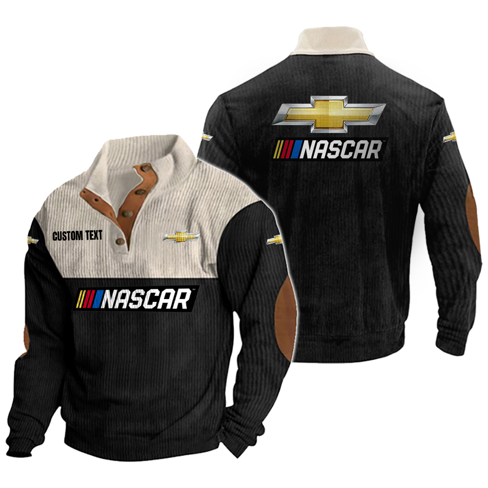 chevy nascar Men's Corduroy Casual Stand Collar Sweatshirts Vintage Color Customize Name and Logo