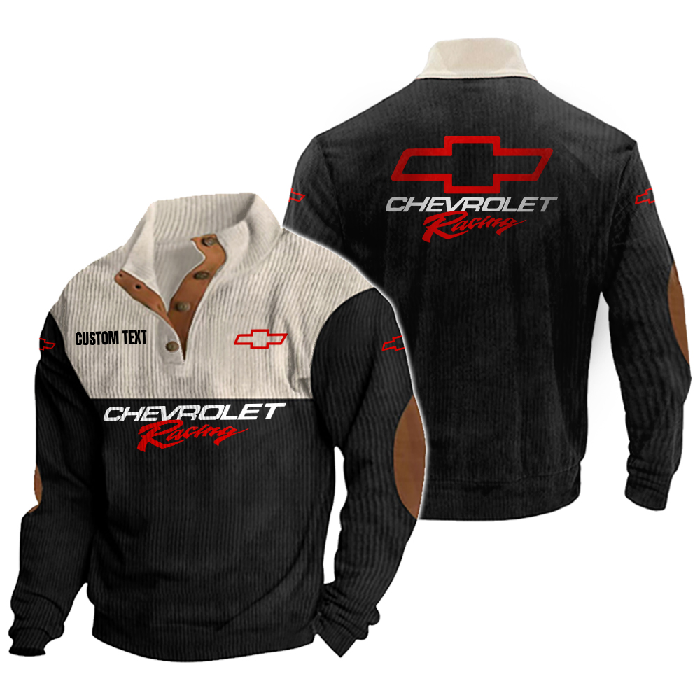 chevy racing Men's Corduroy Casual Stand Collar Sweatshirts Vintage Color Customize Name and Logo
