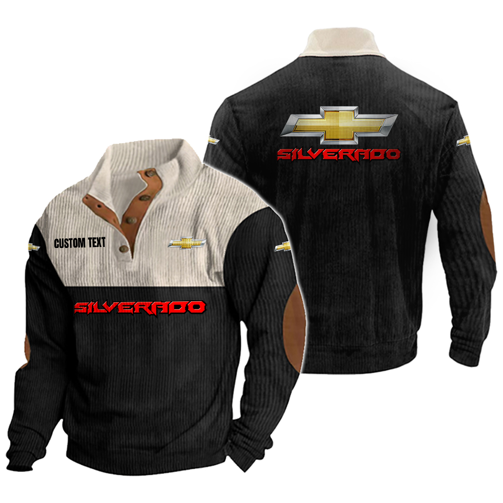 chevy silverado Men's Corduroy Casual Stand Collar Sweatshirts Vintage Color Customize Name and Logo